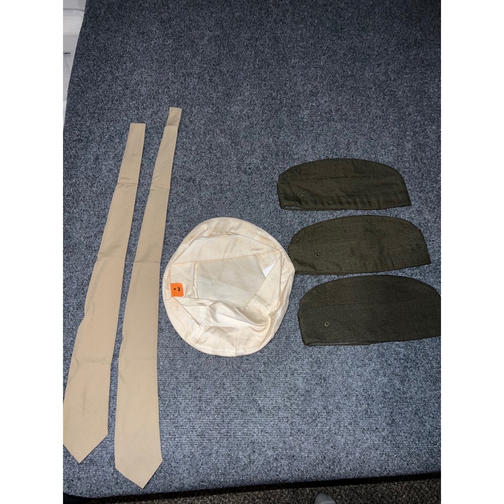 Vintage Military Surplus Sam Bonk‎ Wool Garrison Caps Ties White Cover Lot 6pc